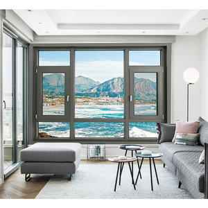 Finestre a battente a uragano in stile francese con soffitto a pavimento aperto in alluminio fisso in alluminio temperato in lega di alluminio orizzontale - Product Image 2
