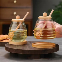 Bocaux de rangement pour la cuisine en verre borosilicate, distributeur de miel, bouteilles transparentes, pots en verre vides pour miel avec couvercles et cuillères.