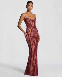 Abito <span class=keywords><strong>lungo</strong></span> da donna sexy a sirena <span class=keywords><strong>senza</strong></span> <span class=keywords><strong>spalline</strong></span> con lacci sul retro, <span class=keywords><strong>vestito</strong></span> elegante da sera per feste e club - Product Image 3