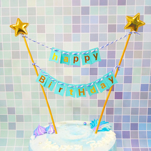<span class=keywords><strong>Guirlande</strong></span> à décoration de gâteau d'anniversaire, drapeaux de fanions faits à la main avec pôle en bois et Roses ivoire - Product Image 1