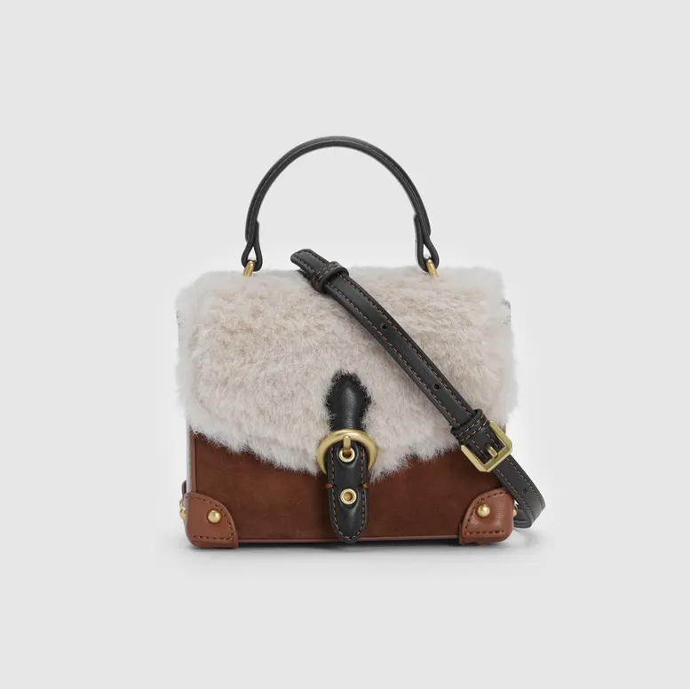 Yeni tasarım moda trendi süet ve Pu Faux Shearling tasarım stili lüks çapraz vücut çanta çanta 150MM