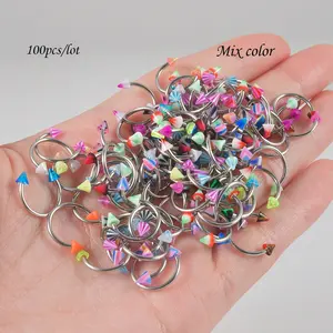 100PCS/Set Steel Acrylic Horseshoe Barbell Lip Nose Hoop Ring Ear Tragus Cartilage Helix Earrings Piercing Body Jewelry 16G