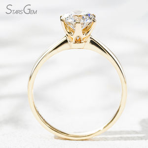 แหวนเพชรทรงกลมเจียระไนแบบบริลเลียนท์ 1 กะรัต 6.39 มม. เพชรเลี้ยงในห้องปฏิบัติการ ทองคำแท้ 18K สีเหลืองทอง แหวนหมั้นแบบโซลิทาร์สุดหรูสำหรับทั้งชายและหญิง - Product Image 5