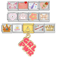 Breloques modulaires italiennes Girly Queen Crown Butterfly Heart Lipstick Bow Rose Flower 9mm pour bracelet Nomination