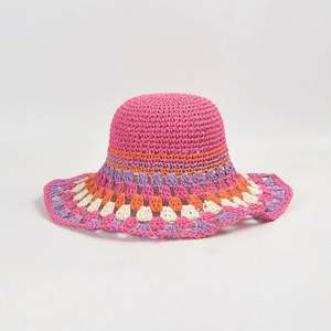 Colorful <b>Paper</b> Crochet <b>Paper</b> Straw Bucket Hat Female Summer New Holiday Large Brim Beach Leisure Sunshade Bucket Hat Straw - Product Image 3