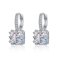 Boucles d'oreilles Huggie en argent pur S925, style coréen, géométriques, avec moissanite taille princesse carrée, pour femmes, bijoux hypoallergéniques