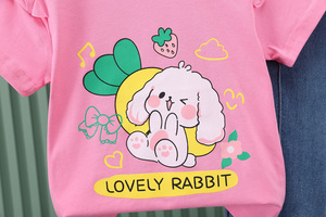 2024 nouvel été filles ensemble papillon parquet jean et mignon lapin haut-doux été deux pièces ensemble - Product Image 5