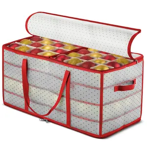 NEW Christmas Ornament Storage Box Holds 128 Ornaments 2-Sided Zipper Flexible Plastic 3-Inch Cube Compartments