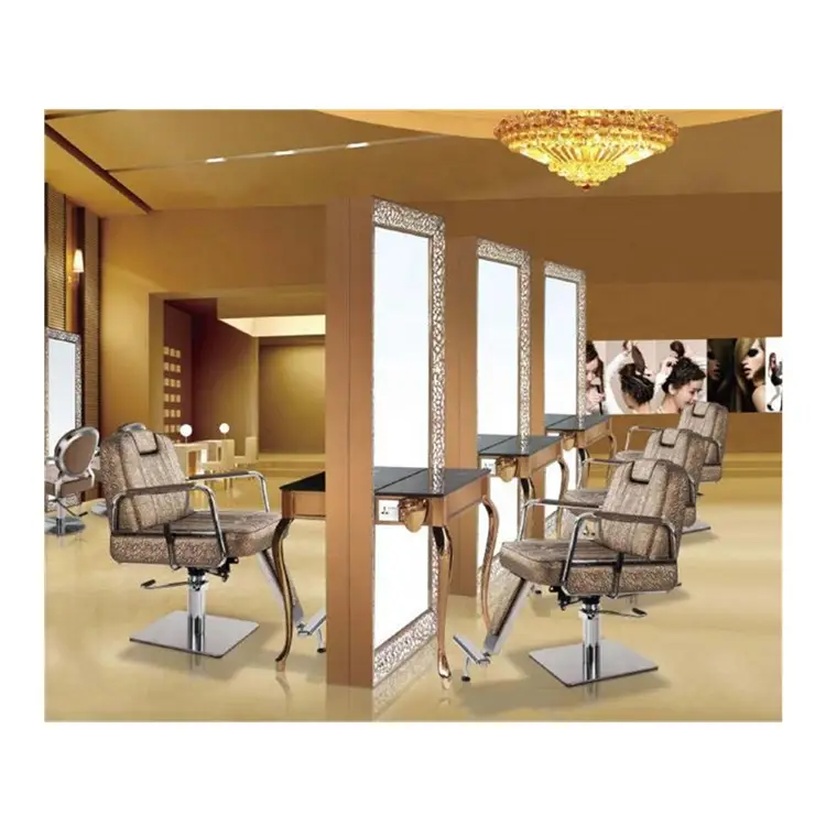 Moderne Luxe Mode Zeilen Stijl Kappers Enkelzijdig Stylist Workstation Kapper Spiegel Kapsalon Station Met Led Licht