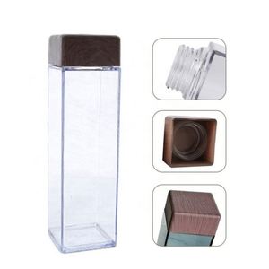 Bouteille d'eau portable en plastique carrée transparente de 480 ml avec logo personnalisé, pour jus de fruits, sport de plein air, voyage, camping - Product Image 4