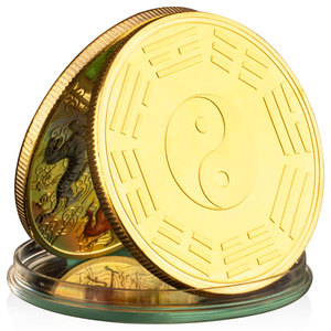Traditionele Chinese Basalt Zhu Vink Groene Draak Witte Tijger Goud Verzilverde Munten Collectie Creatieve Munt Tai Chi Geschenk - Product Image 2