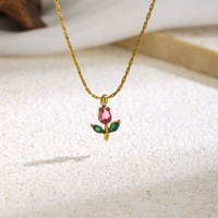 Collier pendentif fleur de tulipe en acier inoxydable 316L plaqué or 18 carats avec zircone colorée CYNYA, bijoux de luxe, cadeau pour femmes