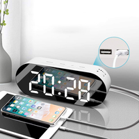 Wekker Digitale Spiegel Oppervlak Dimmer Grote Led Display Dual Usb Opladen Poorten Snooze Slaap Timer Slaapkamer Decoratie