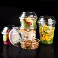 Ensemble de bols à salade en plastique PET/PLA de 8/12/14/16/24/32 oz, jetables, pour desserts, puddings, desserts à emporter, bols à açaï