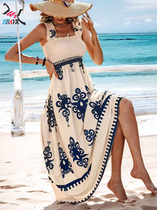 2025 Casual Summer Women's Clothes Lady Elegant Temperament Dresses Women Casual Beach Skirt Holiday <b>Style</b> Printed Wrapped Dress - Product Image 5