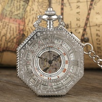 Nouvelle Arrivée - Montre Mécanique Best-Seller - Boîtier Octogonal Créatif en Alliage de Zinc Argenté - Montre de Poche Antique à Couvercle Rabattable