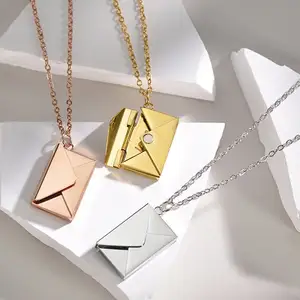 Neuzugang individuelles Logo Name Ich liebe dich Umschlag Halskette Müttertag Schmuck vergoldet Post Charme-Halsband für Damen