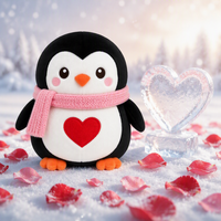 Peluche pingouin kawaii avec cœur rouge et écharpe rose pour cadeau de la Saint-Valentin et décoration romantique