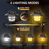Lampe de camping LED portable rétro rechargeable par USB avec crochet et variateur d'intensité