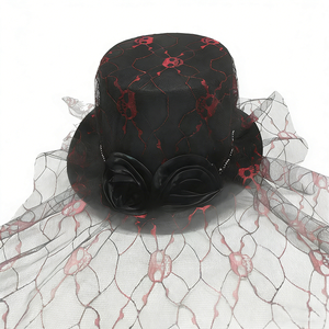 Sombrero de Copa de Malla con Diseño de Calavera para Halloween, Negro, Unisex, para Actuaciones Escénicas, Transpirable, con Protección Solar, de Poliéster, Alto - Product Image 1