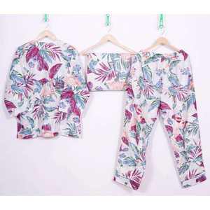 Conjunto de Pijama de Satén de Algodón con Estampado Étnico Hecho a Mano - Camisón Suave y Transpirable con Cintura Elástica y Bolsillo - Precio Mayorista de Otoño - Product Image 3