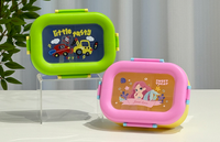 Boîte à bento pour enfants en PP avec ensemble de couverts, couvercle à fermeture à pression, fenêtre transparente, boîte à lunch portable pour l'école, boîte à lunch pour enfants avec dessins animés
