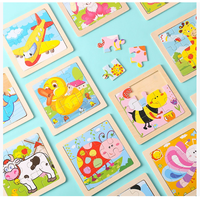 Puzzle 3D en bois écologique pour enfants, 9 pièces, animaux de dessin animé, plateau de tangram, 5-7 ans, Montessori, difficulté moyenne, éveil précoce