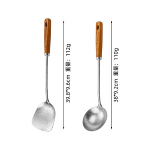 Juego de espátula y cuchara para sopa de titanio puro con mango de madera para cocinar y freír en la cocina, 2 piezas - Product Image 5