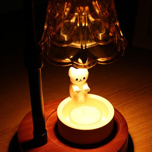 Lampe de chevet moderne avec abat-jour en verre, figurine de chat, LED blanc chaud, base en bois, mini lampe de bureau, commande tactile, IRC 90, alimentée par piles - Product Image 4
