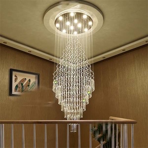 Lustre moderne en cristal rond E27 LED dimmable 2700K blanc chaud, grande lampe de plafond pour villa avec driver Mean Well - Product Image 5