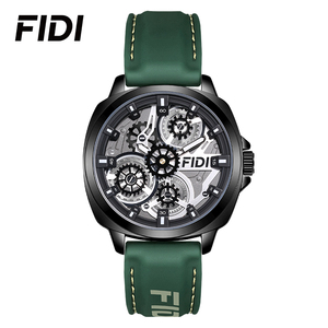 Montre mécanique automatique FIDIAutomatic pour homme, boîtier noir, bracelet vert, cadran squelette, engrenages apparents, aiguilles lumineuses, résistante à l'eau, montre de sport tendance - Product Image 4