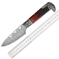 Set Pisau Dapur Jepang Santoku Chef Damascus Lipat dengan Sarung Kulit untuk Berkemah dan Persiapan Makanan