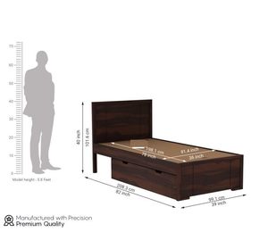 Lit simple en bois de sheesham massif de qualité supérieure avec lit gigogne intégré et rangement, cadre de lit moderne en bois avec tête de lit à lattes, mobilier - Product Image 6