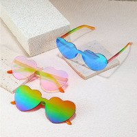 Lunettes de soleil en forme de cœur, mignonnes, unisexes, légères, confortables, protection UV400, sans monture, design miroir, vente en gros