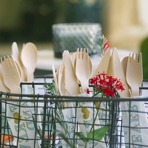 Lot de couverts en bois jetables (cuillères et fourchettes) pour la maison, le jardin, le camping et les rassemblements – Vente en gros à prix réduit - Product Image 3