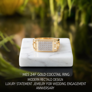 Bague de cocktail géométrique pour homme en or 24 carats, taille brillant, sertie de diamants pavés, bijou de luxe pour mariage et fiançailles - Product Image 3