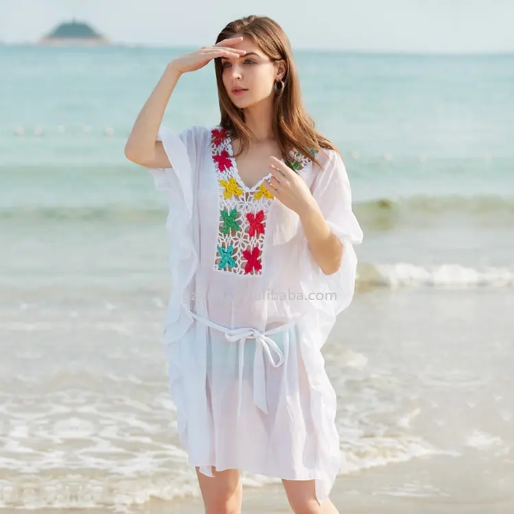 JINRU Factory casual bohemian cotton crochet beach dress bikini cover up swimwear beachwear plus size womens dresses