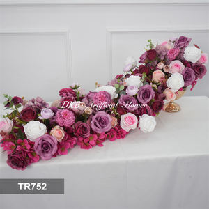 Centres de table de mariage haut de gamme, rangées de fleurs, chemin de table en soie, décoration florale pour mariage - Product Image 2