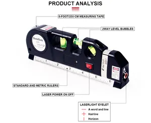 Laser Level Scale Horizon Vertical Measure 8FT Aligner Standard and Metric Ruler Multipurpose Measure Level Laser Meter