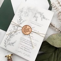 Fabricante Mayorista de Tarjetas de Invitación de Boda con Impresión Perfecta y Relieve, Cubierta Translúcida de Papel Vitela