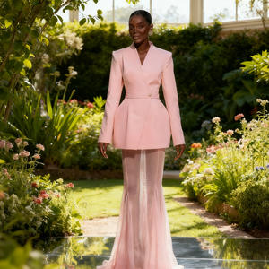 Nuovo Completo Elegante da <span class=keywords><strong>Donna</strong></span> Bettergirl di Alta Qualità, Abito in Raso <span class=keywords><strong>Rosa</strong></span> con Gonna a Sirena in Rete, Vestito Aderente in Due Pezzi - Product Image 6