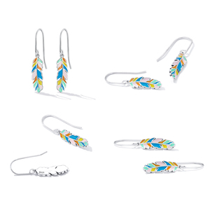 Usine en gros émail pendentif femmes boucles <span class=keywords><strong>d</strong></span>'oreilles 925 en <span class=keywords><strong>argent</strong></span> Sterling coloré <span class=keywords><strong>plume</strong></span> de paon pendentif boucles <span class=keywords><strong>d</strong></span>'oreilles pour les femmes - Product Image 5