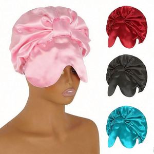 Bonnet de nuit en satin double couche avec long ruban réglable, bonnet de sommeil en soie pour femme, personnalisable avec logo, vente en gros - Product Image 1