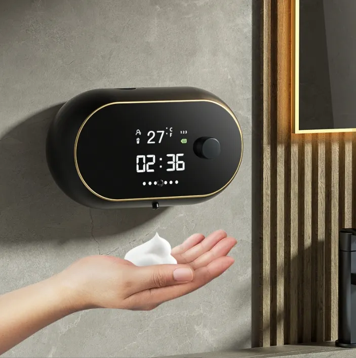 Kingze banyo LED ekran sıcaklık duvar montaj köpük otomatik akıllı temassız otomatik sabunluk