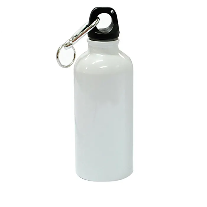 Botella de agua para deportes al aire libre, accesorio de pared individual de color blanco y plata, sublimación de aluminio