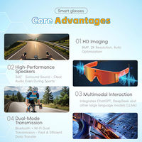 Gafas Inteligentes Deportivas con Audio, Gafas de Sol con Cámara, Grabación de Video HD de 1080P, Altavoz Bluetooth de Oído Abierto, Soporte de Traducción por IA