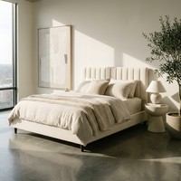Lit rembourré crème minimaliste 2026 One Box Saver avec cadre en contreplaqué renforcé de 1,2 cm et en bois de lierre