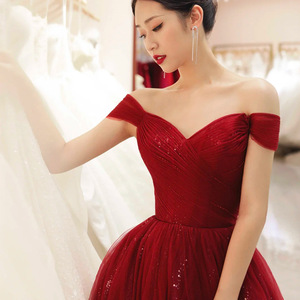 Off The Shoulder Red Evening Gown Sweetheart Neckline Tulle Dress For Wedding Banquet Party Formal Occasion - Product Image 4