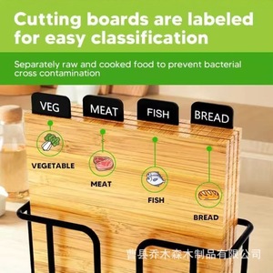 Juego de tablas de cortar de bambú con soporte metálico de 3 niveles, rectangular, para cocina, para cortar verduras, carne, pescado y pan. - Product Image 5