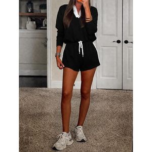 <b>Womens</b> <b>2</b> <b>Piece</b> <b>Outfits</b> Quarter Zip Sweatshirt Shorts Set Collared Oversized Long Sleeve Half Zip Solid Casual Above Knee - Product Image 5